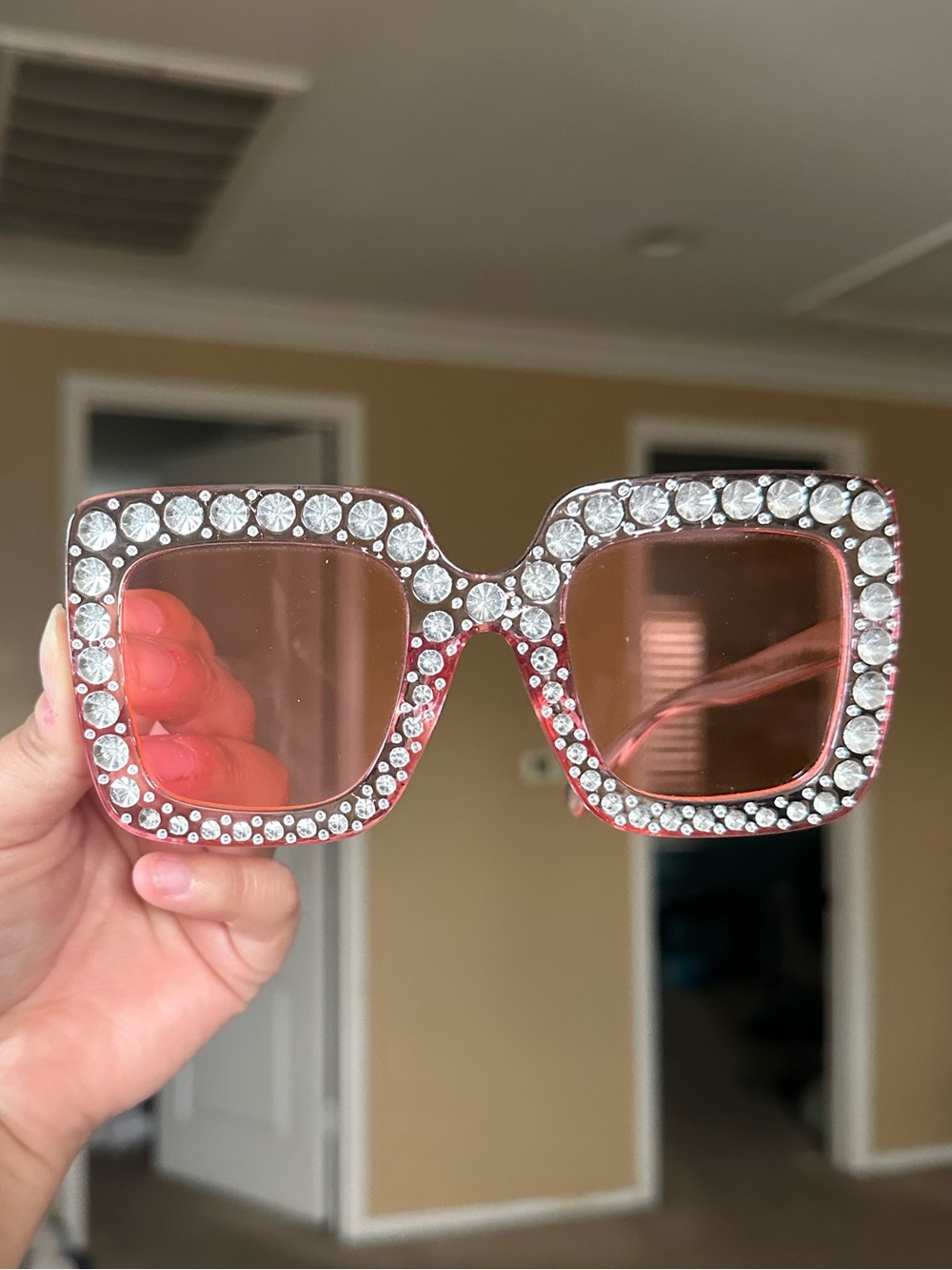 Embellished Pink Square Sunglasses